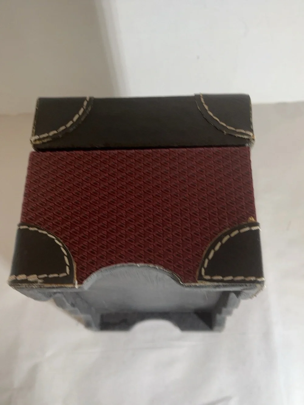 Red Black Faux Leather Jewelry Trinket Box Velvet Lined Hinged Storage 8”
